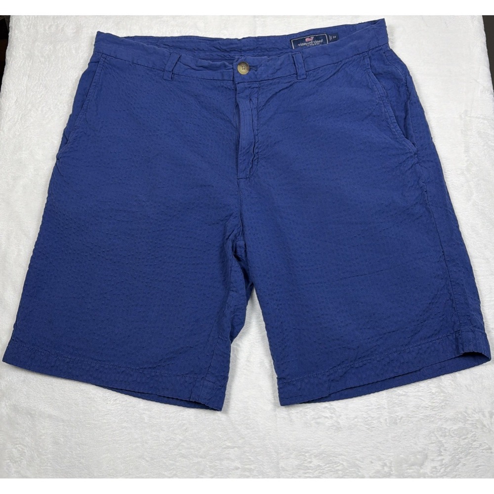 Vineyard Vines Seersucker Shorts Mens 34 9" Navy Blue Cotton Breaker Casual Prep